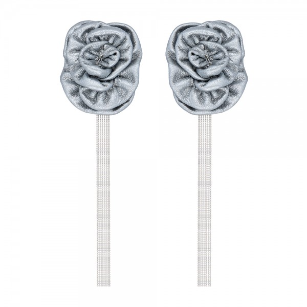 Zincirli silver çiçek küpe
